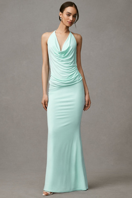 Katie May Selene Halter Cowl-neck Mermaid Ruched Maxi Dress
