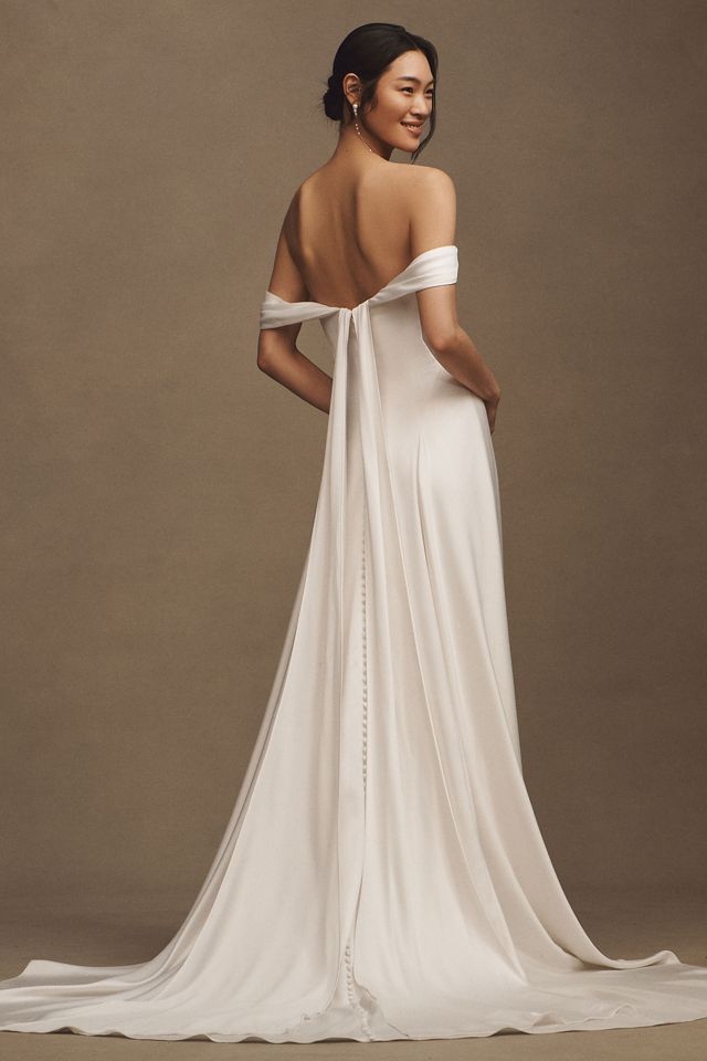 Jenny by Jenny Yoo Lee Satin Off-The-Shoulder A-Line Wedding Gown