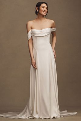 BHLDNヴェディングドレス BHLDN Nassau Long-Sleeve Deep-V Embroidered Side-Slit