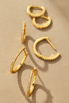 Baublebar Niata Pavé Huggie Hoop Earrings, Set Of 3 In Gold