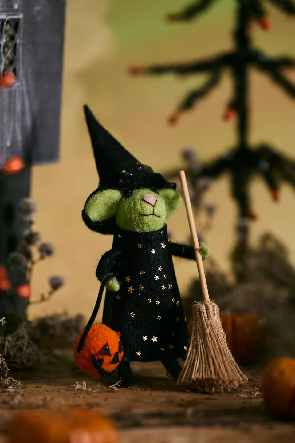 Green Witch Mouse Felt Critter