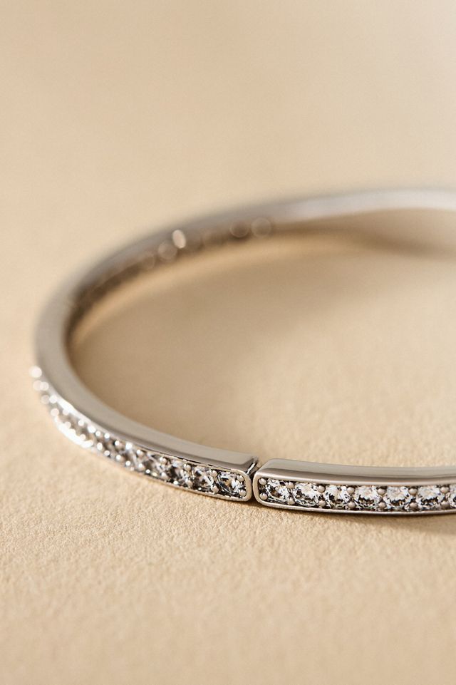 NADRI Half Pavé Crystal Hinged Oval Bangle Bracelet #1