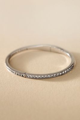 NADRI Half Pavé Crystal Hinged Oval Bangle Bracelet
