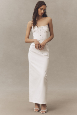 Bhldn Strapless Embellished Column Maxi Dress In White