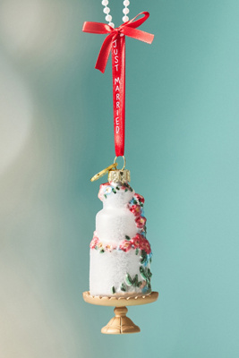 Just Married Glass Ornament