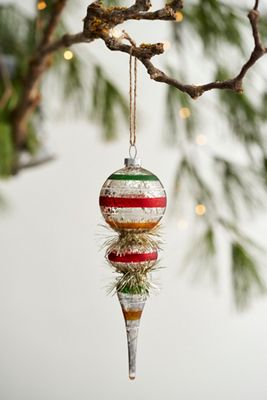 Vintage Tinsel Finial Glass Ornament