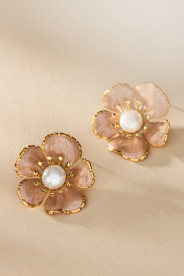 The Pink Reef Small Handpainted Floral Earrings In Pink