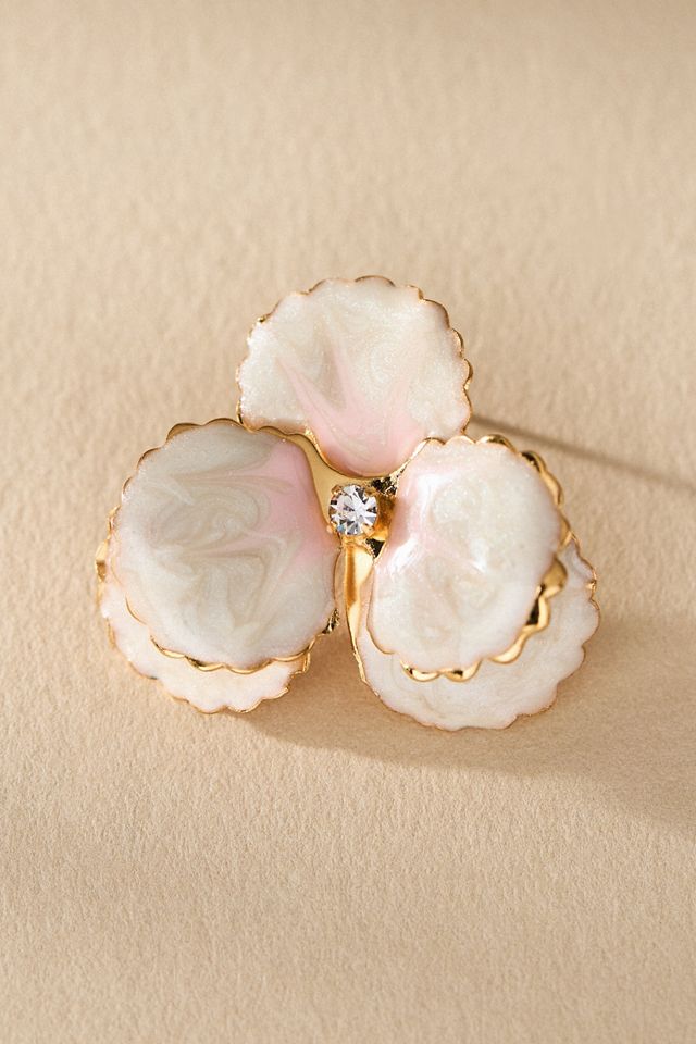 The Pink Reef Handpainted Pearl & Pink Pansy Stud Earrings #1
