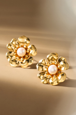 The Pink Reef Georgian Pearl Stud Earrings In Gold