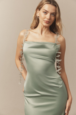 open lace back dress Stolen Stores Asymmetric Draped Chiffon Mini Dress in Dusty Pink main image 0