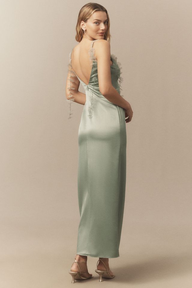 BHLDN Arabella Tendril-Sleeve Satin Maxi Dress