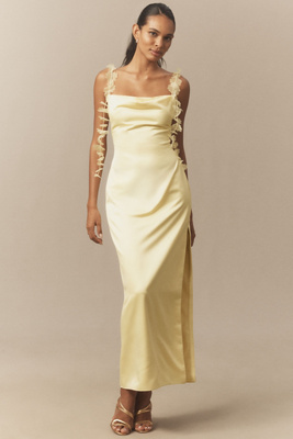 Bhldn Sleeveless 3d Floral Side-slit Maxi Dress In Neutral
