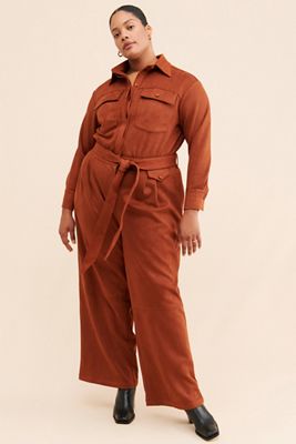 Eloquii Wide Leg Faux Suede Jumpsuit