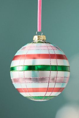 Plaid Ball Glass Ornament
