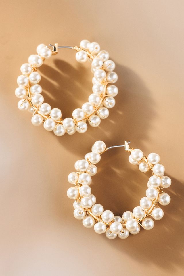 Multi Pearl Large Hoop Earrings #1