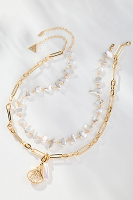 By Anthropologie Mixed Pearl Layered Charm Necklace