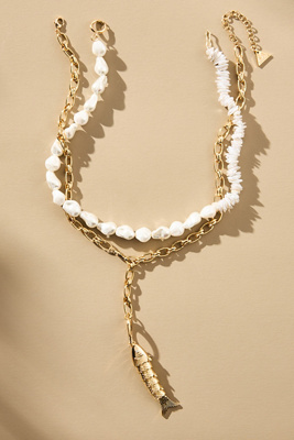 By Anthropologie Mixed Pearl Layered Charm Necklace