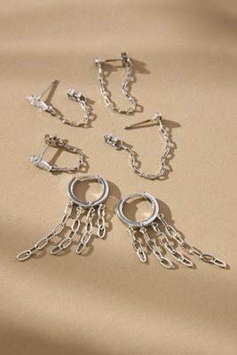 By Anthropologie Drippy Chain Huggie Hoop Earrings, Set Of 3