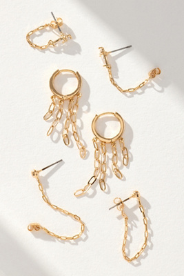 By Anthropologie Drippy Chain Huggie Hoop Earrings, Set Of 3