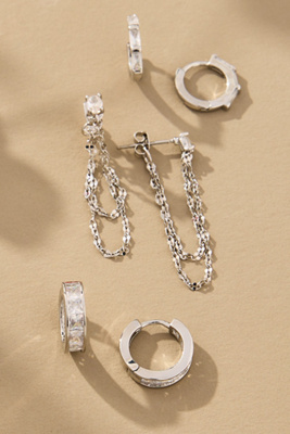 By Anthropologie Crystal Mixed Shapes Huggie Hoop Earrings, Set Of 3
