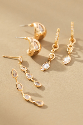 By Anthropologie Mixed Crystal Drippy Earrings, Set Of 3