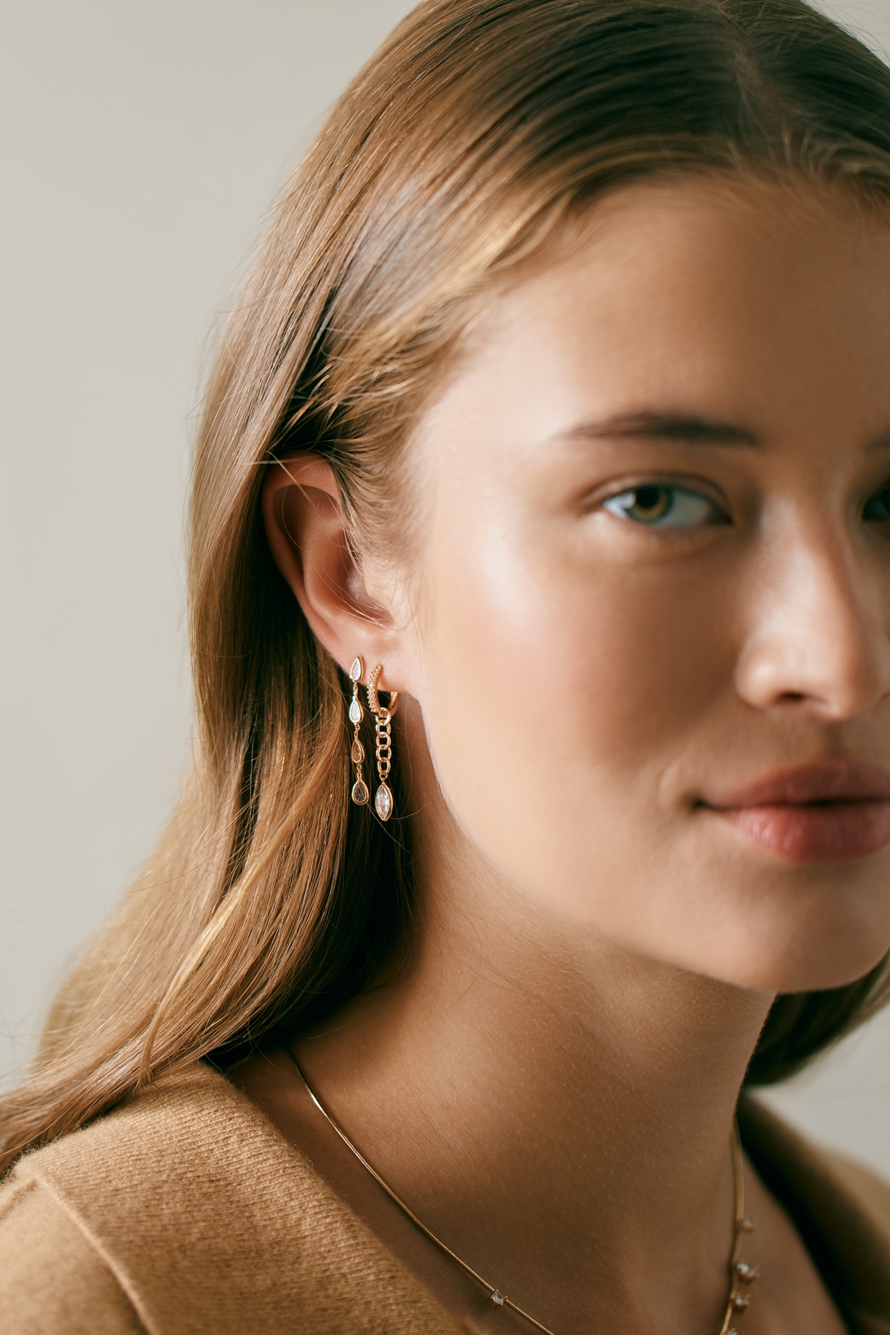 Mixed Crystal Drippy Earrings, Set of 3