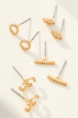 By Anthropologie Mixed Shape Crystal Post Earrings, Set Of 4