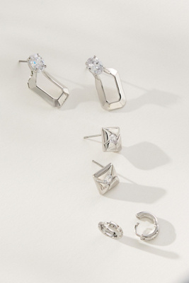 By Anthropologie Mixed Crystal Huggie Hoop Earrings, Set Of 3