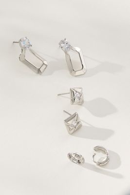 Mixed Crystal Huggie Hoop Earrings, Set of 3