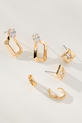 By Anthropologie Mixed Crystal Huggie Hoop Earrings, Set Of 3