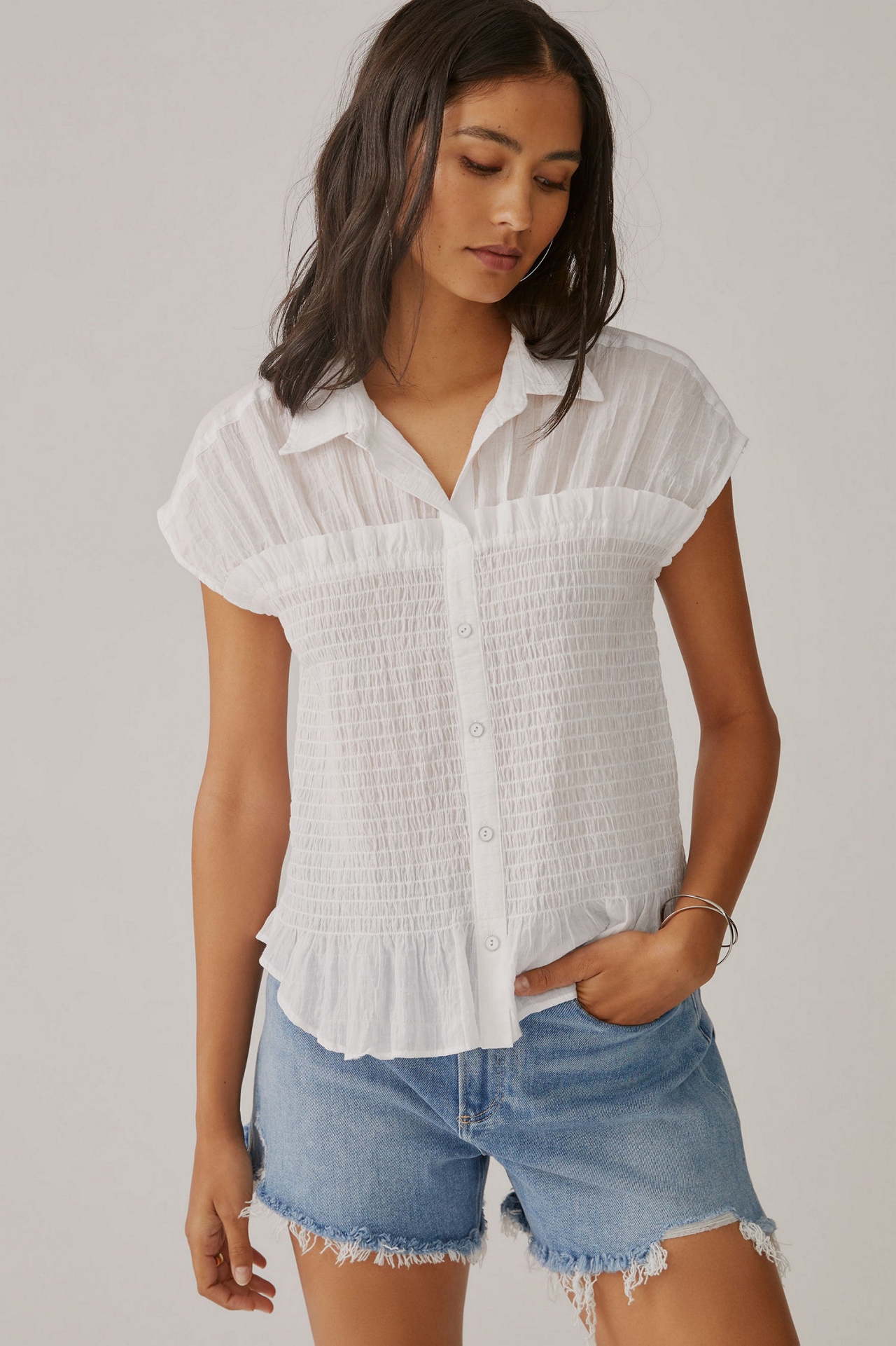 Pilcro Smocked Button Blouse