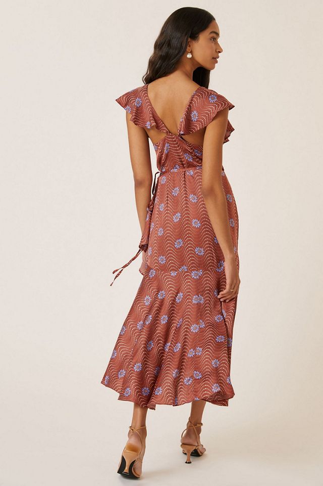 Ruffle-Sleeve Printed-Wrap Maxi Dress #1