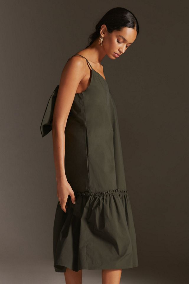 Blue Tassel V-Neck Bow-Back Midi Dress #1