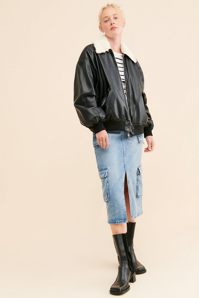 Pilcro Cargo Denim Midi Skirt #3