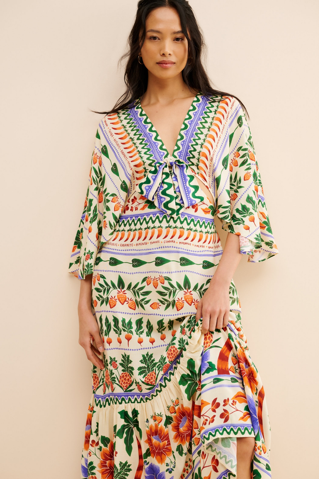 FARM Rio V-Neck Kaftan Maxi Cut-Out  Dress