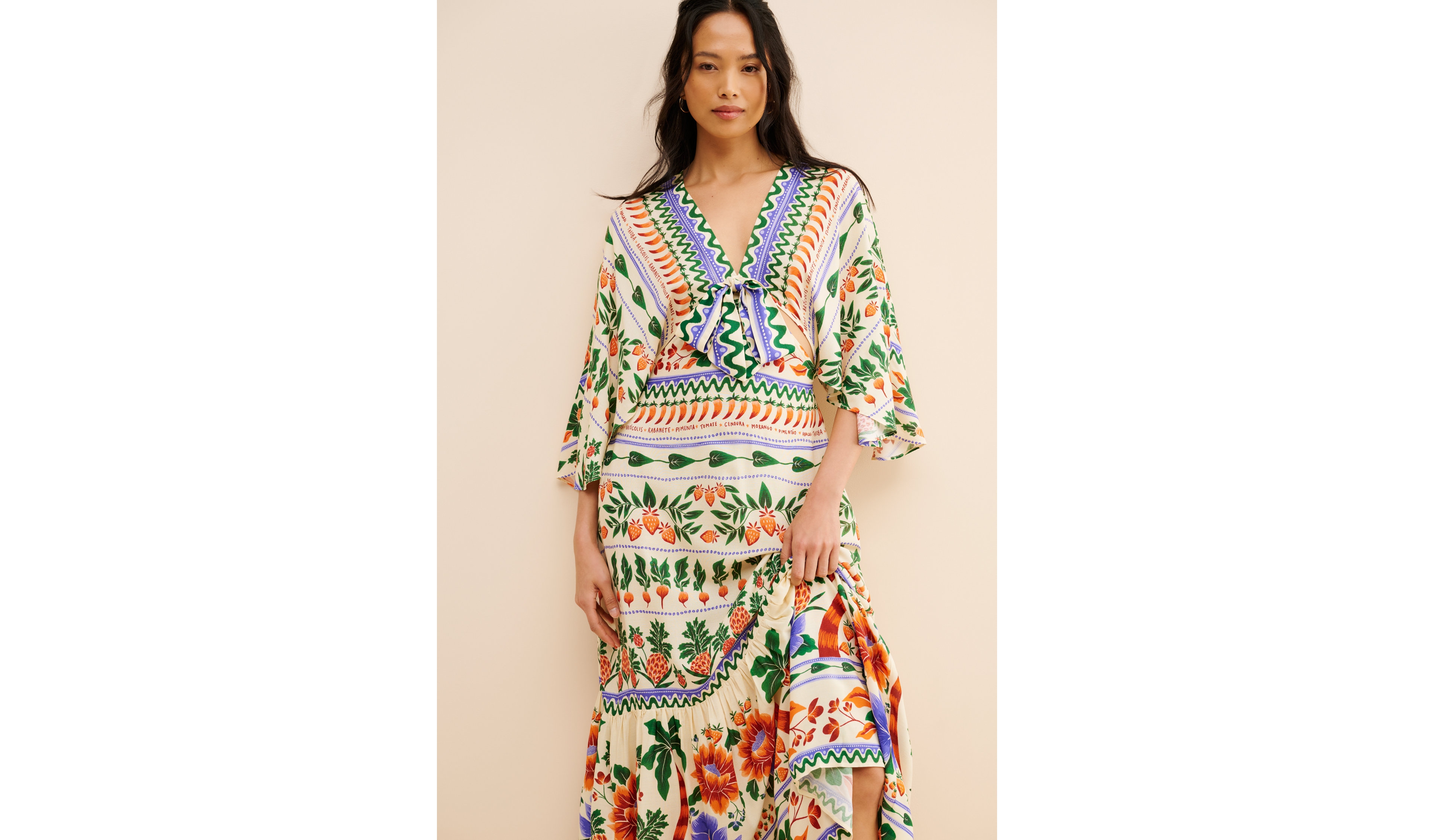 FARM Rio V-Neck Kaftan Maxi Cut-Out  Dress