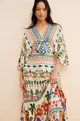 FARM Rio V-Neck Kaftan Maxi Cut-Out  Dress