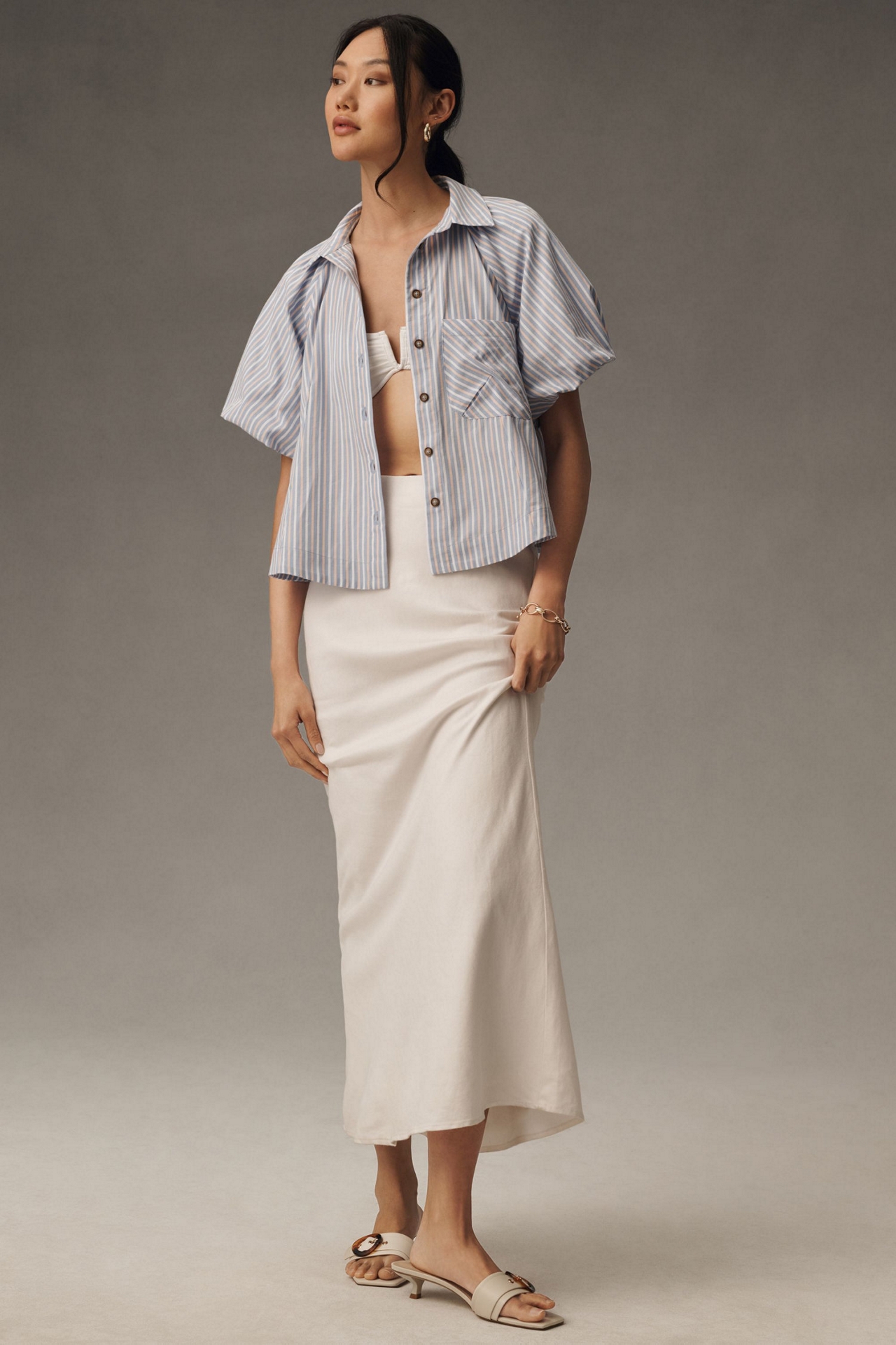 Maeve Zooey Bubble-Sleeve Buttondown