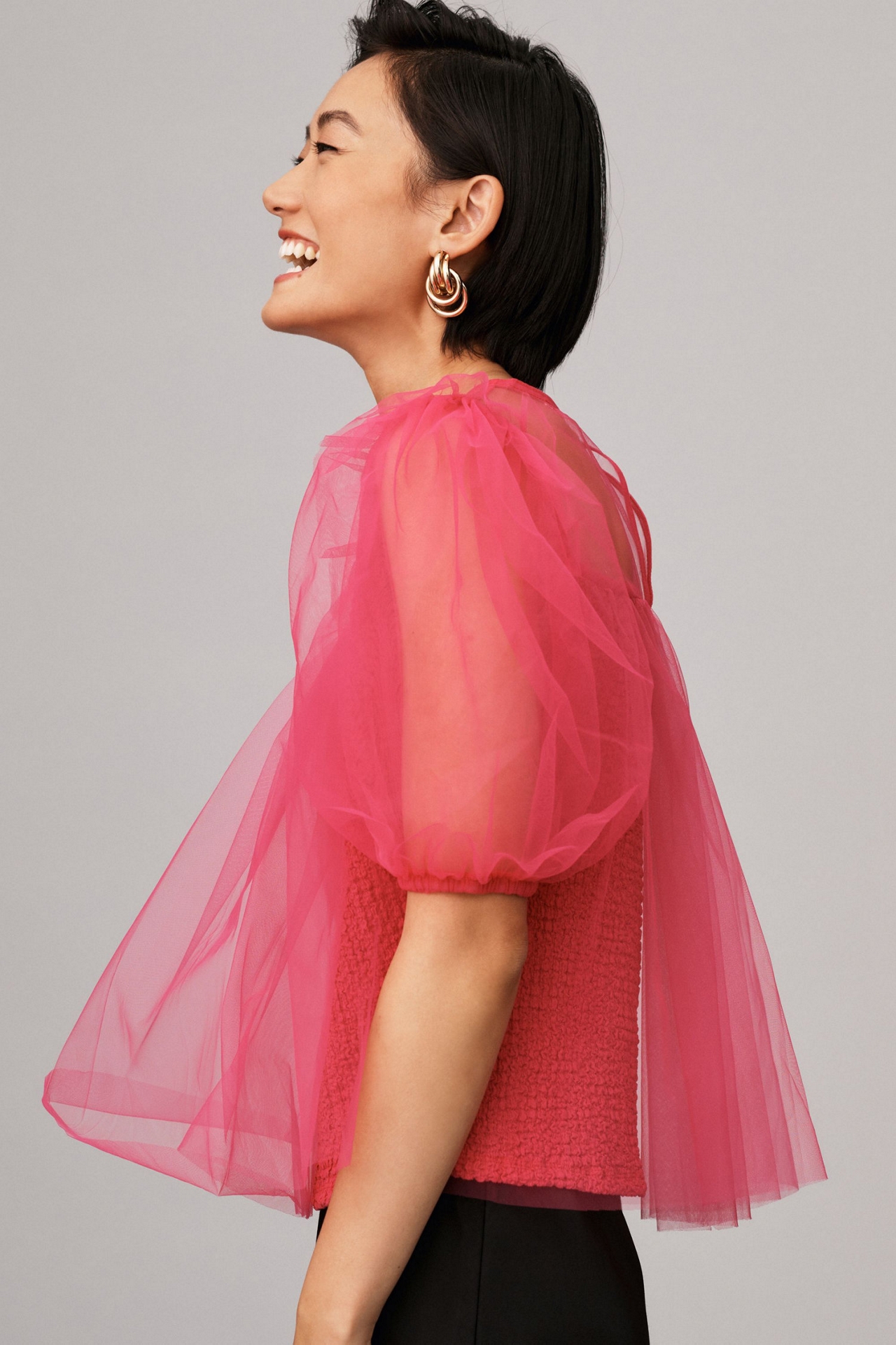 Sheer Puff-Sleeve Top