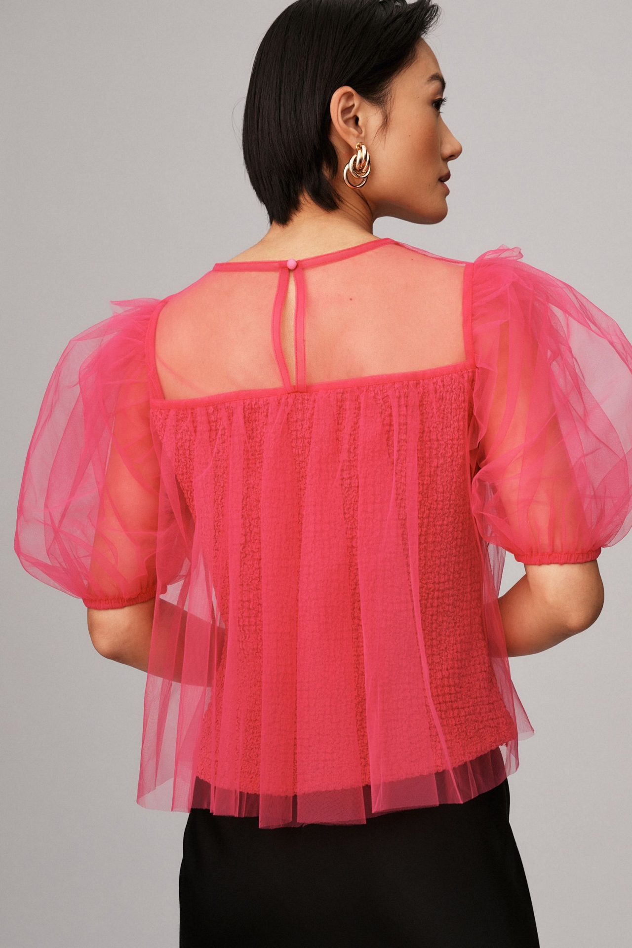 Sheer Puff-Sleeve Top
