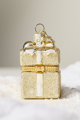 Anthropologie Golden Keepsake Gift Box Ornament In Gold