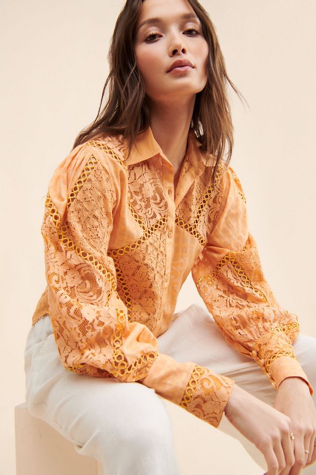 Bhanuni by Jyoti Crafted Lace Button Down Blouse #2