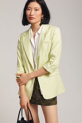 Maeve Linen Roll-Sleeve Blazer