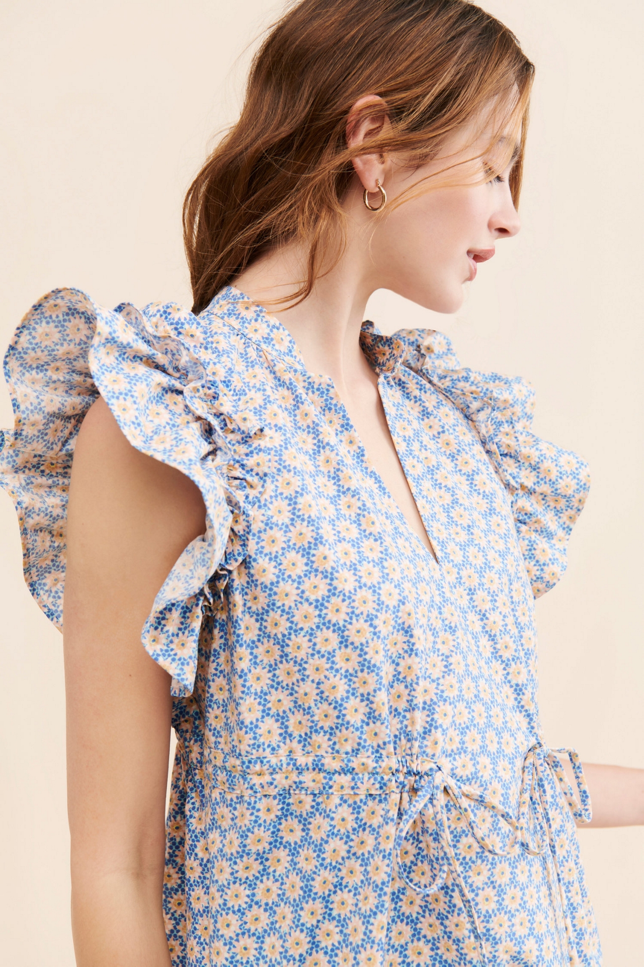 Ruffle-Sleeve Mini Dress