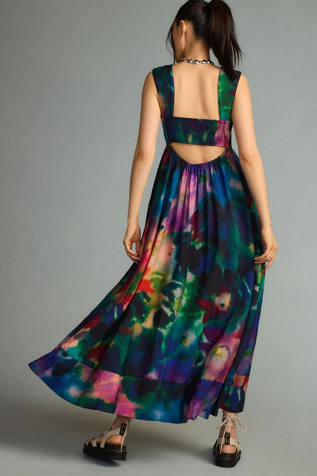 Printed V-Neck Pleated A-Line Dress #3