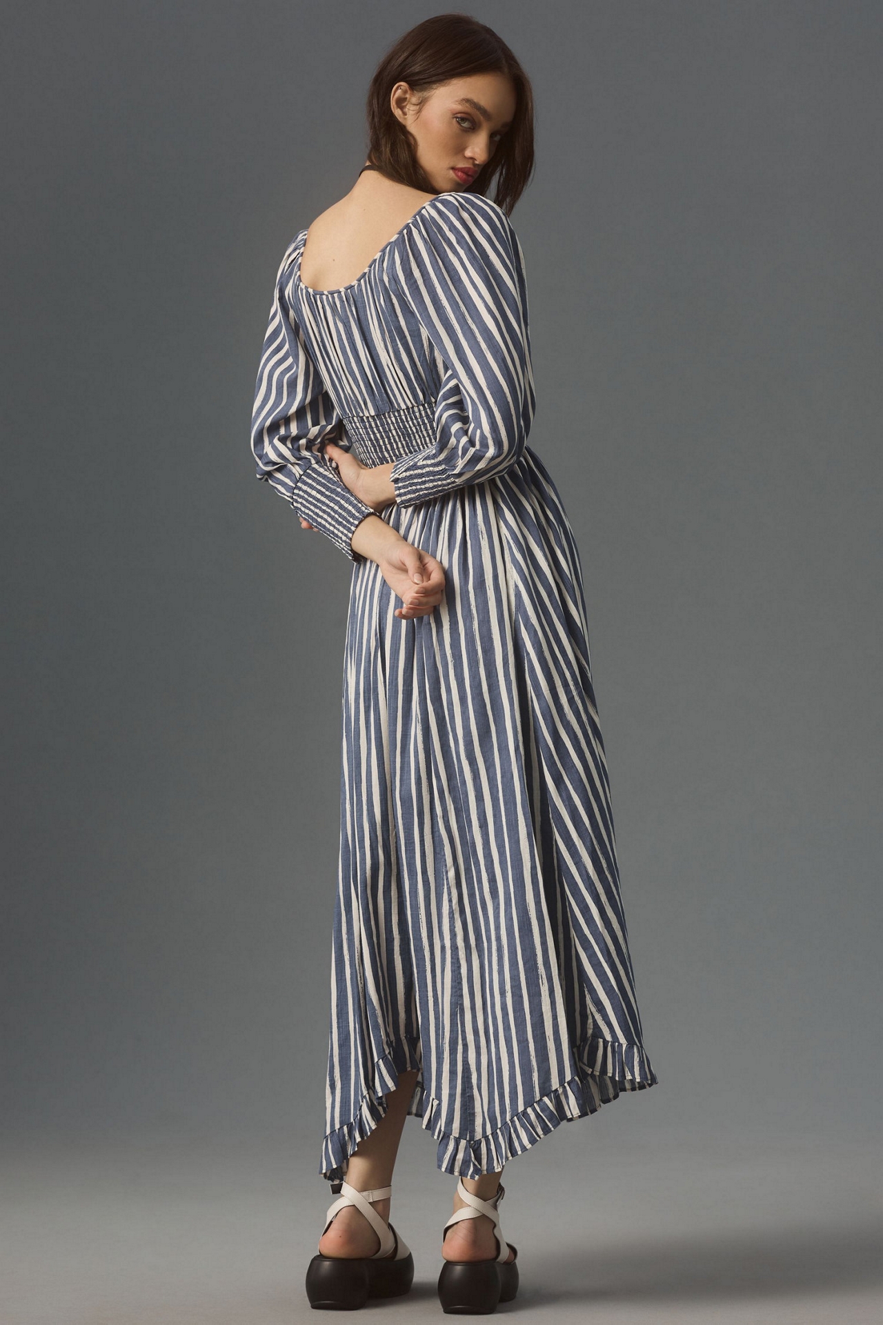 Long-Sleeve Sweetheart Midi Dress