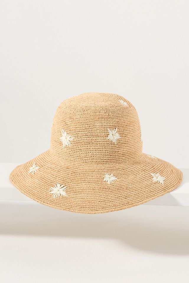 Cheveux Corp. Embroidered Flower Straw Bucket Hat 