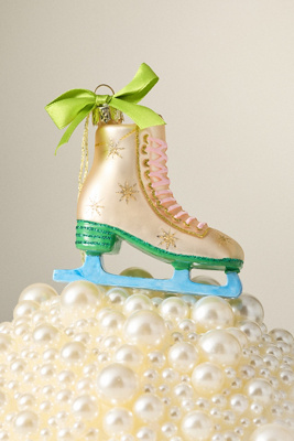 Anthropologie Ice Skate Glass Ornament In Multi
