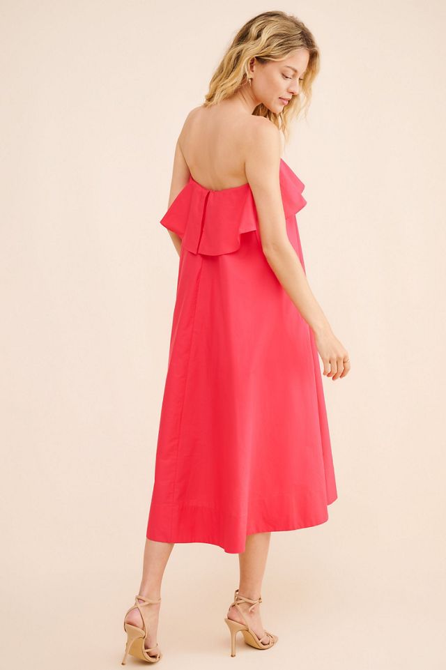 Strapless Flounce A-Line Midi Dress #1