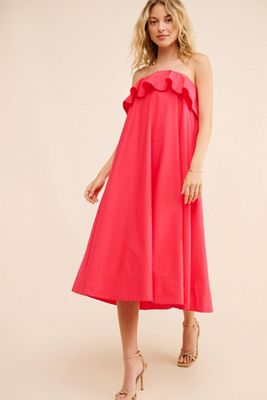 Strapless Flounce A-Line Midi Dress